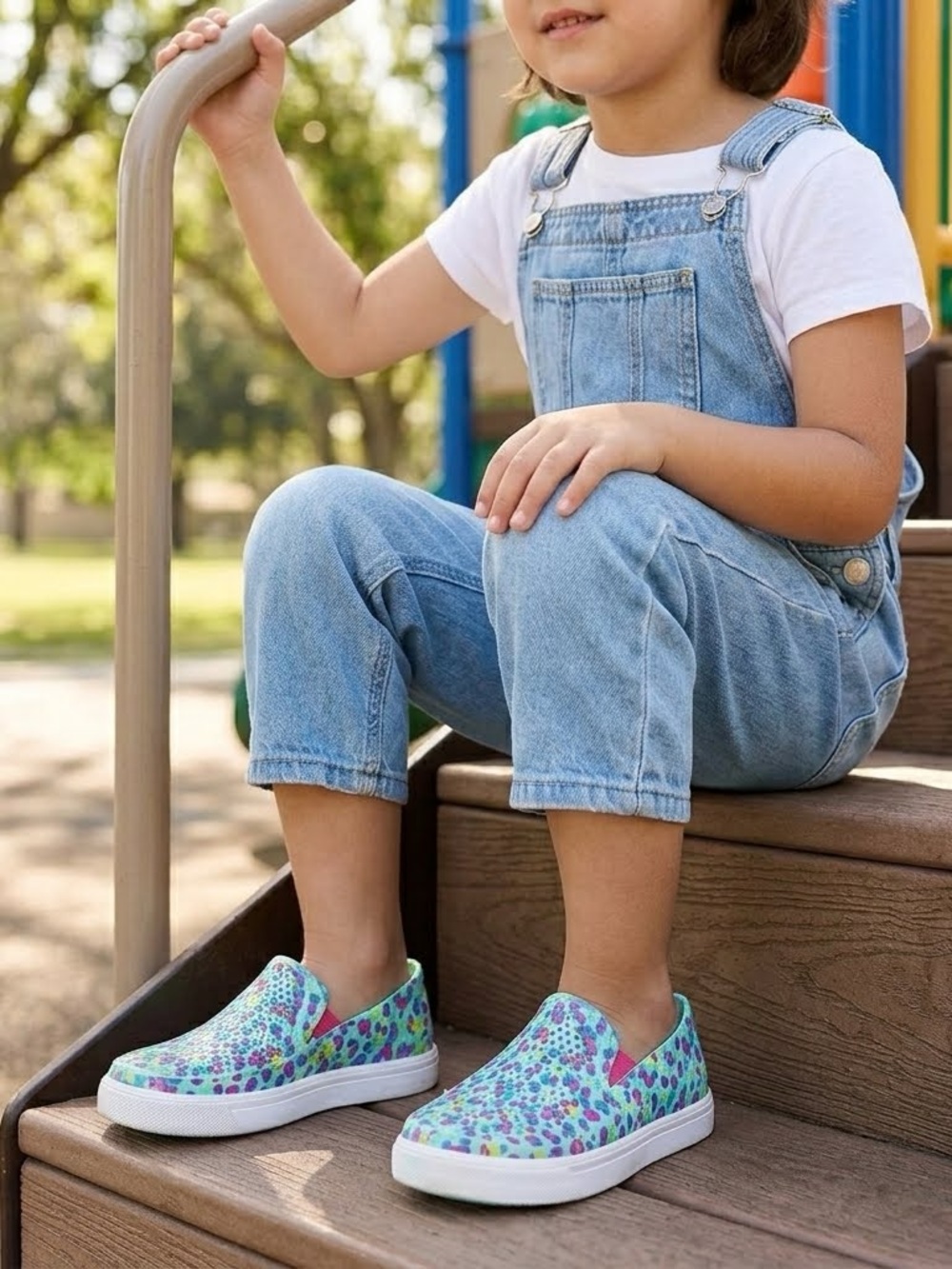 Crocs Kids Citilane Roca Slip-On Shoes Sz 7 Mint Multicolor Confetti Polka Dot